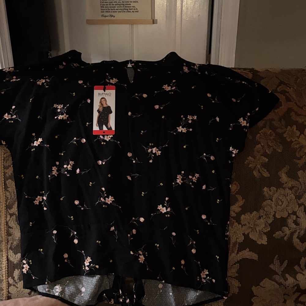 Buffalo David Bitton Black and Pink Floral Blouse